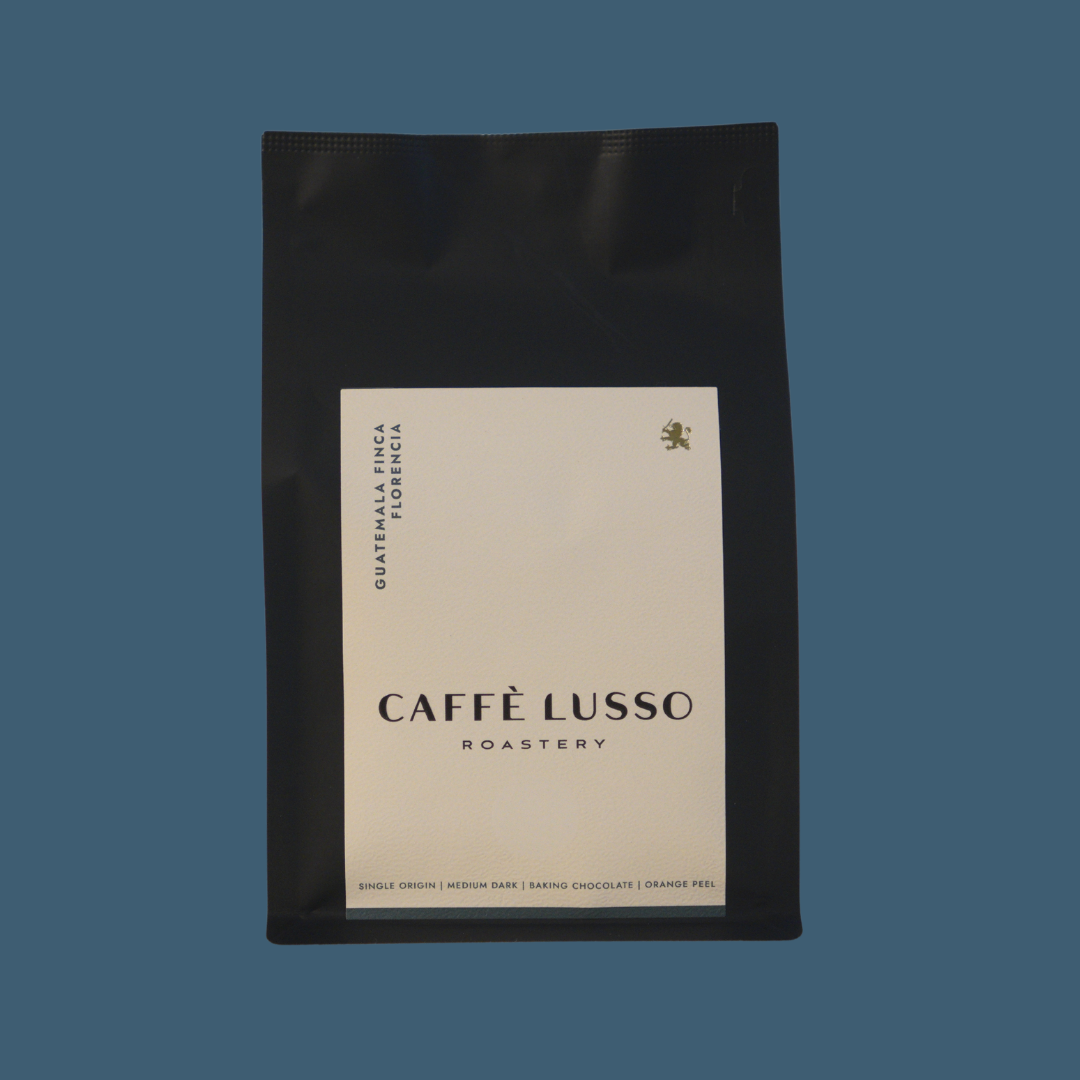 Caffè Lusso coffee bag of Guatemala Finca Florencia on a blue/green background